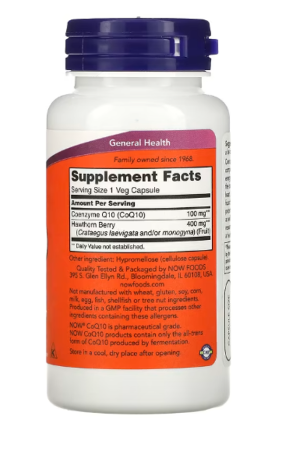 NOW Foods, CoQ10 with Hawthorn Berry, 100 mg, 90 Veg Capsules