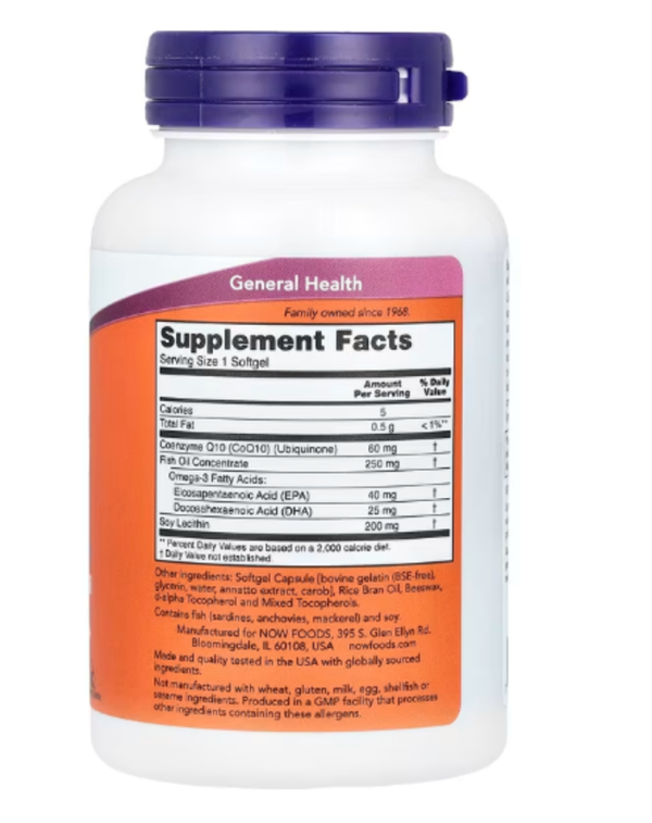 NOW Foods, CoQ10 with Omega-3 Fish Oil, 60 mg, 120 Softgels
