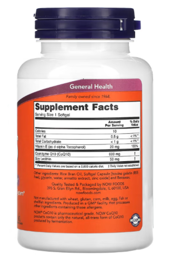 NOW Foods, CoQ10 with Vitamin E & Lecithin, Maximum Strength, 600 mg, 60 Softgels