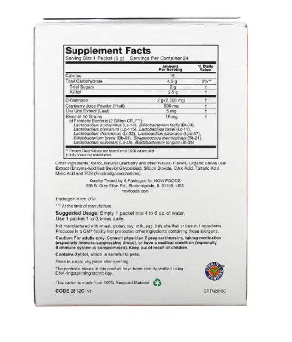 NOW Foods, Cranberry Mannose + Probiotics, For Women On The Go, 24 Packets, 0.21 oz (6 g) Each