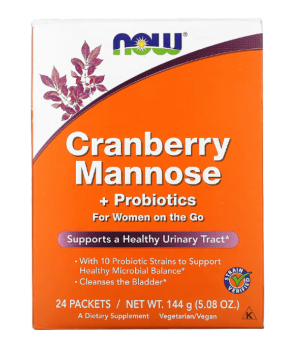 NOW Foods, Cranberry Mannose + Probiotics, For Women On The Go, 24 Packets, 0.21 oz (6 g) Each