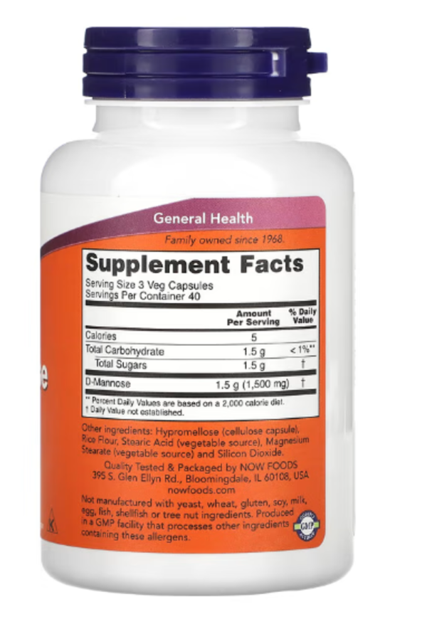 NOW Foods, D-Mannose, 500 mg, 120 Veg Capsules