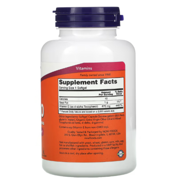 NOW Foods E-1000 with Mixed Tocopherols  670 mg (1000 IU)  100 Softgels