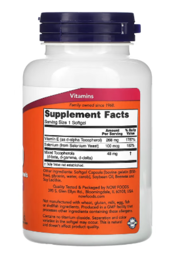 NOW Foods, E-400 D-Alpha with Mixed Tocopherols, 268 mg (400 IU), 100 Softgels