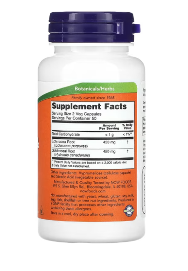 NOW Foods, Echinacea & Goldenseal Root, 100 Veg Capsules
