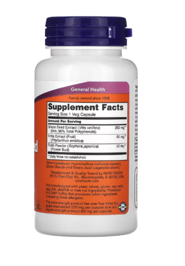 NOW Foods, Extra Strength Grape Seed, 250 mg, 90 Veg Capsules