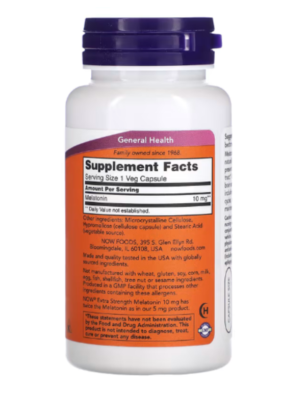 Now Foods, Extra Strength Melatonin, 10 mg, 100 Veg Capsules