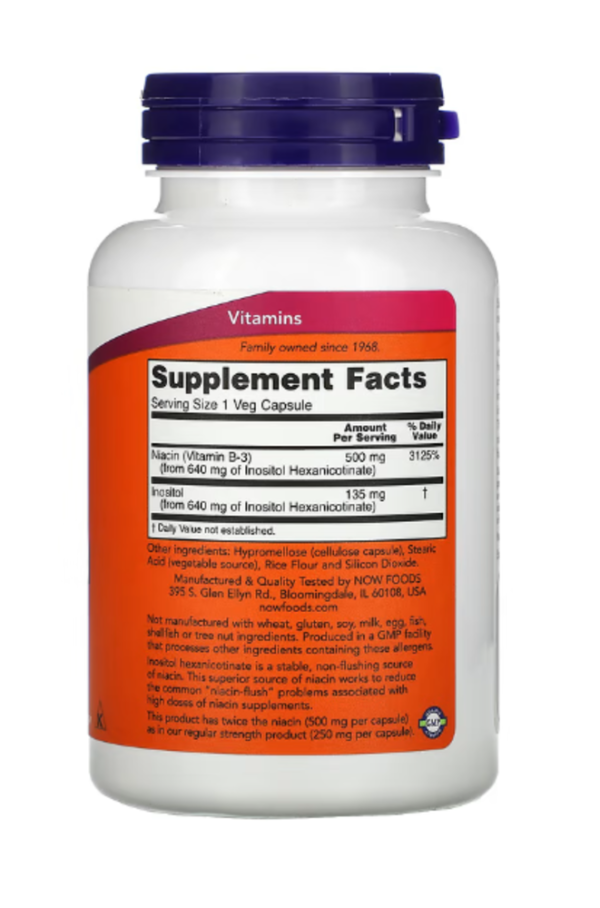 Now Foods, Flush-Free Niacin, Double Strength, 500 mg, 90 Vcaps