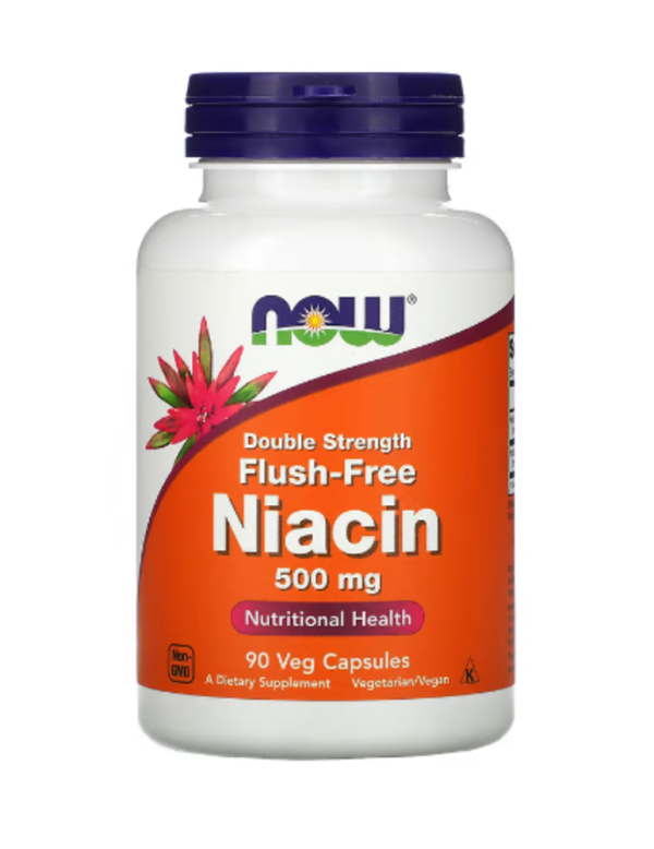 NOW Foods, Flush-Free Niacin, Double Strength, 500 mg, 90 Veg Capsules, Near EXP- Mar-2025