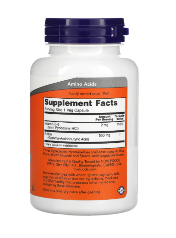 NOW Foods, GABA with Vitamin B-6, 500 mg, 100 Veg Capsules
