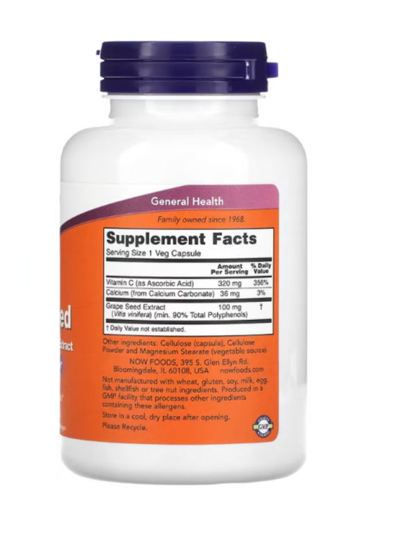 NOW Foods, Grape Seed, Standardized Extract, 100 mg, 200 Veg Capsules