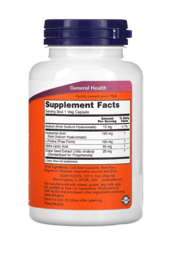 NOW Foods, Hyaluronic Acid, Double Strength, 100 mg, 120 Veg Capsules
