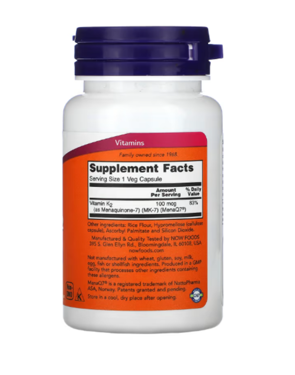 Now Foods, K2, MK-7 Vitamin K-2, 100 mcg, 60 Vcaps