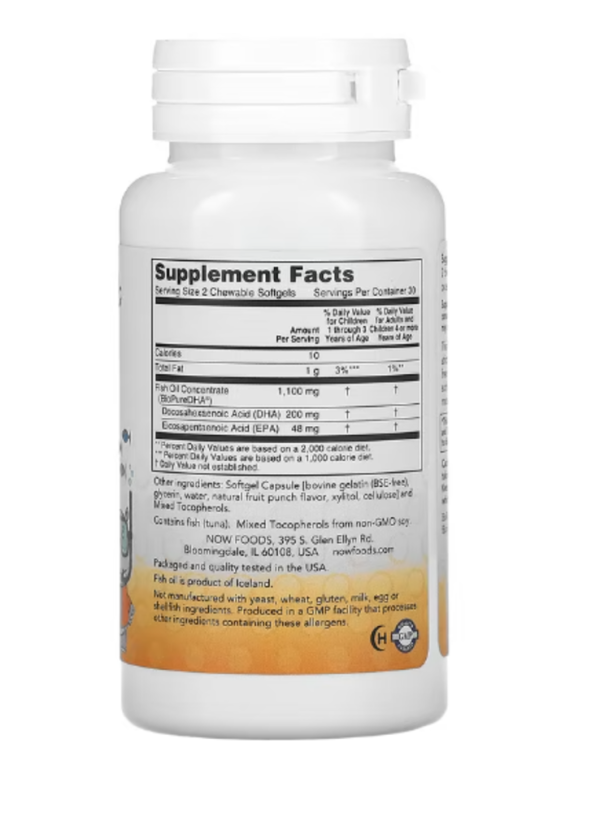 NOW Foods, Kid's DHA Chewables, Tasty Fruit, 60 Softgels