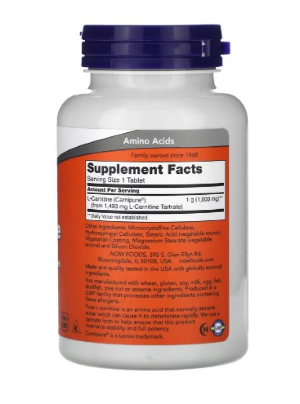 NOW Foods, L-Carnitine, 1,000 mg, 50 Tablets