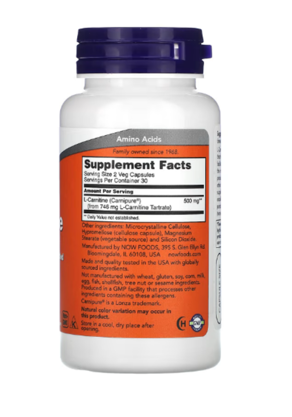 NOW Foods, L-Carnitine, 250 mg, 60 Veg Capsules