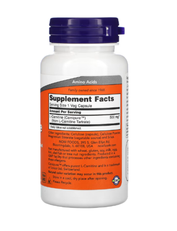NOW Foods, L-Carnitine, 500 mg, 60 Veg Capsules