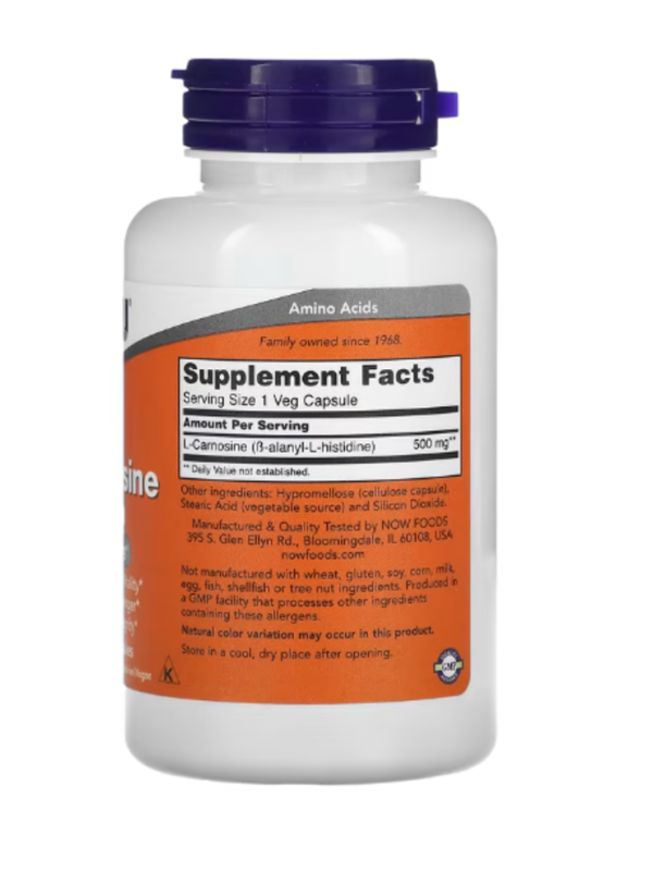 Now Foods, L-Carnosine, 500 mg, 100 Veg Capsules