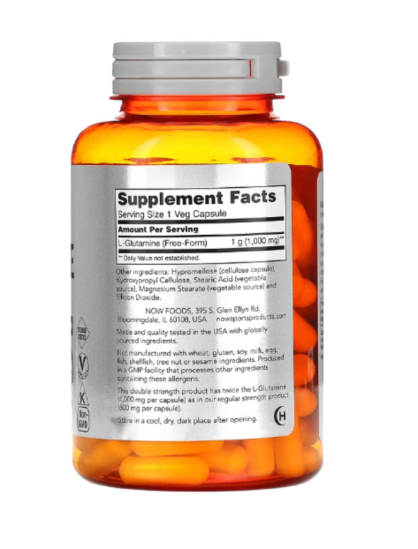 NOW Foods, L-Glutamine, Double Strength, 1,000 mg, 120 Veg Capsules