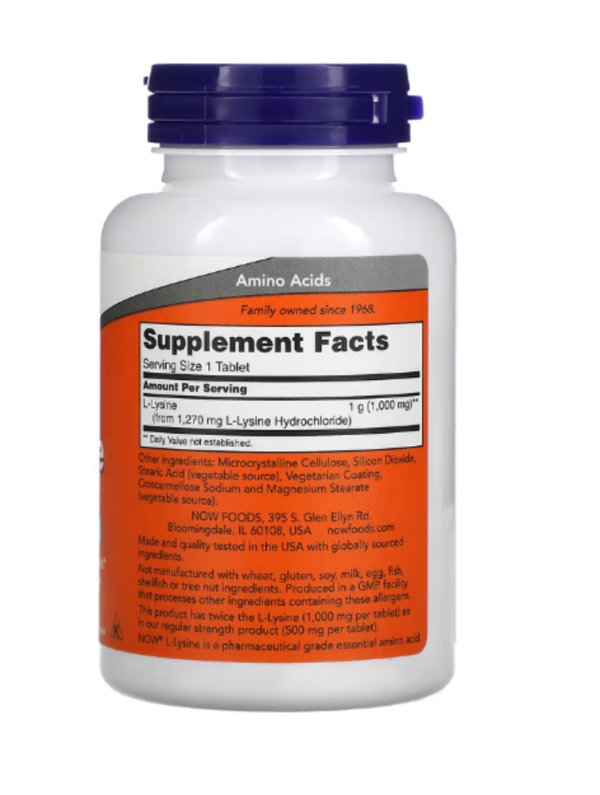 Now Foods, L-Lysine, 1,000 mg, 100 Tablets