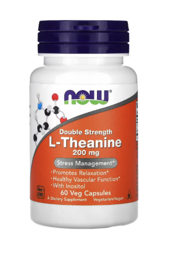 NOW Foods, L-Theanine, Double Strength, 200 mg, 60 Veg Capsules
