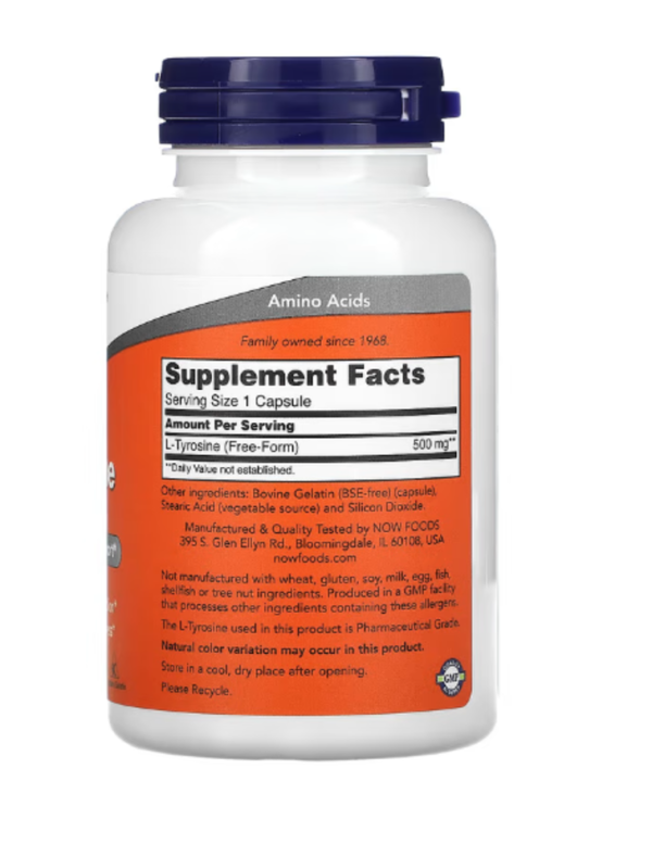 Now Foods, L-Tyrosine, 500 mg, 120 Capsules