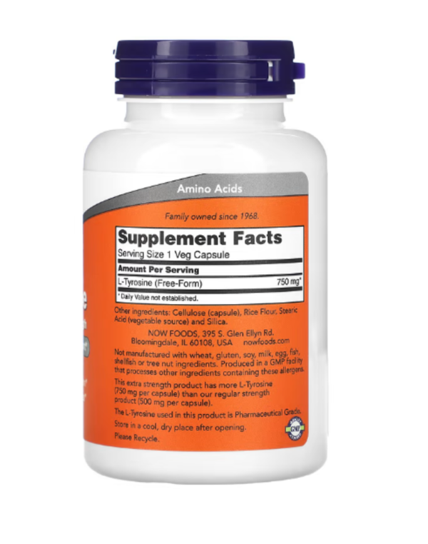 NOW Foods, L-Tyrosine, Extra Strength, 750 mg, 90 Veg Capsules