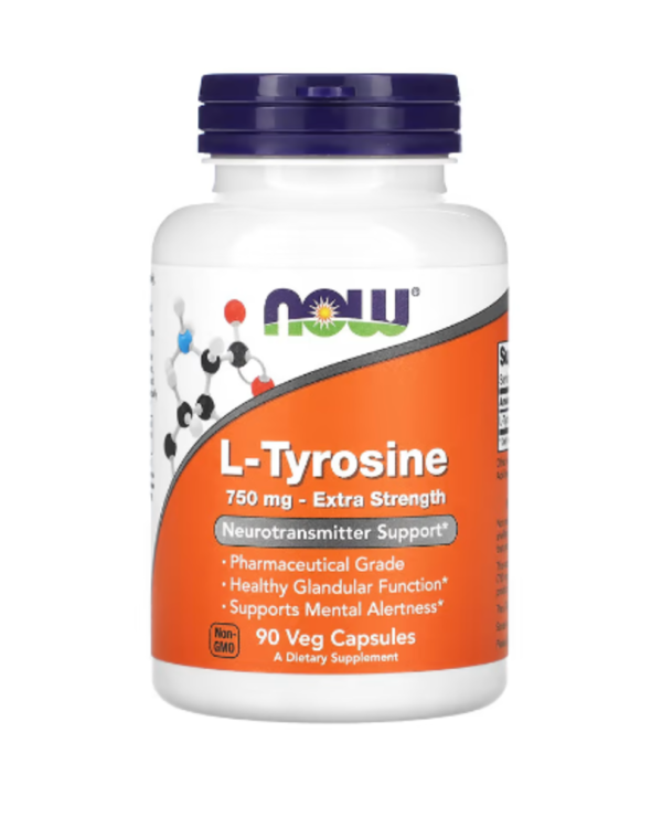 NOW Foods, L-Tyrosine, Extra Strength, 750 mg, 90 Veg Capsules, Near EXP - Feb-2025