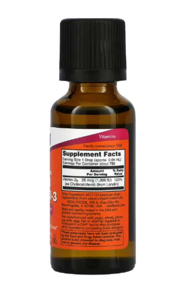 Now Foods, Liquid Vitamin D-3, Extra Strength, 1,000 IU, 1 fl oz (30 ml)