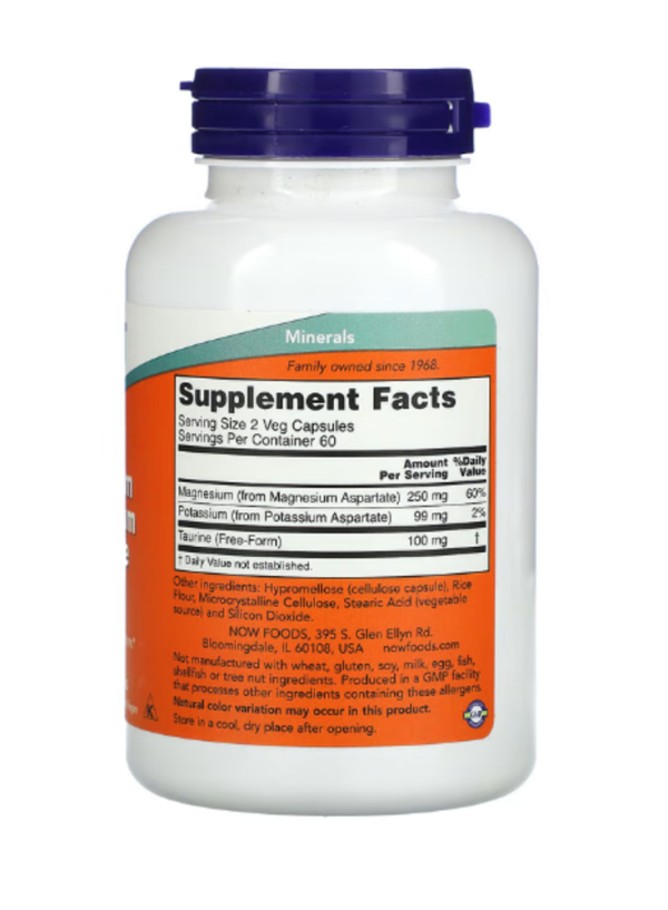NOW Foods, Magnesium & Potassium Aspartate, 120 Veg Capsules