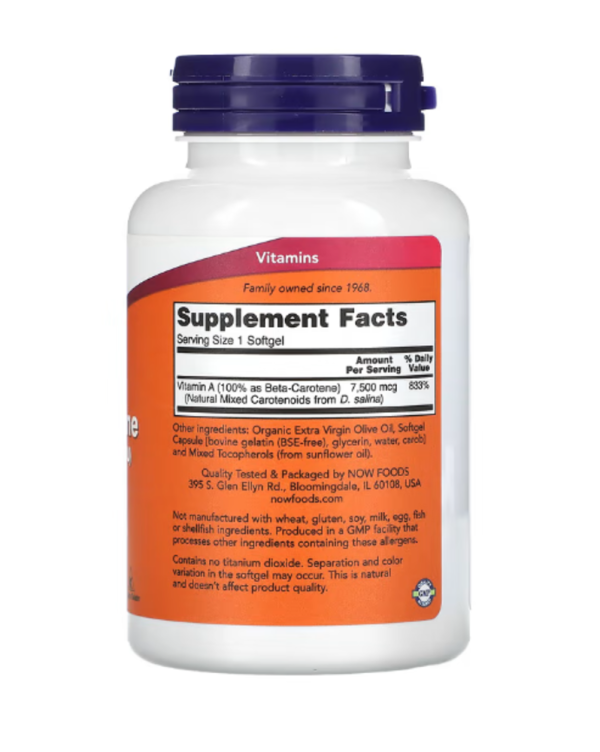 NOW Foods, Natural Beta Carotene, 7,500 mcg (25,000 IU), 180 Softgels