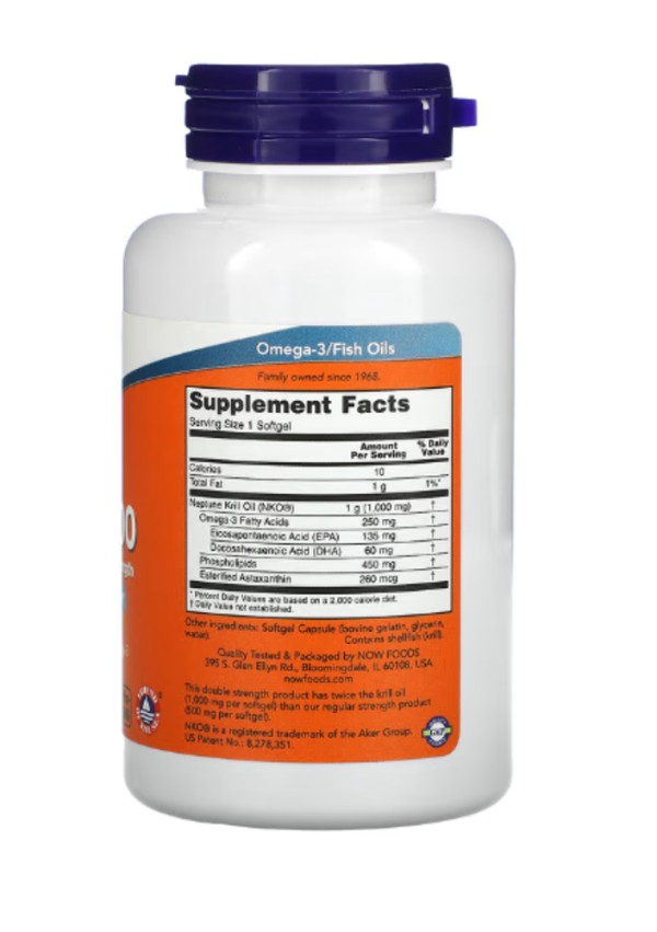 NOW Foods, Neptune Krill 1000, Double Strength, 1,000 mg, 60 Softgels