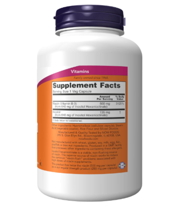 NOW Foods, Niacin, Flush-Free, Double Strength, 500 mg, 180 Veg Capsules