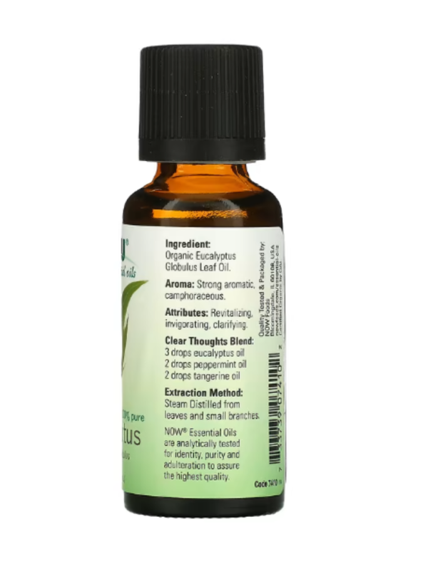 NOW Foods, Organic Essential Oils, Eucalyptus, 1 fl oz (30 ml)
