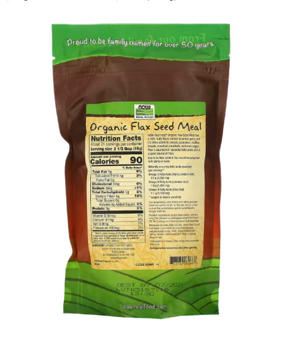 Now Foods, Real Food, Certified Organic, Flax Seed Meal, 12 oz (340 g)