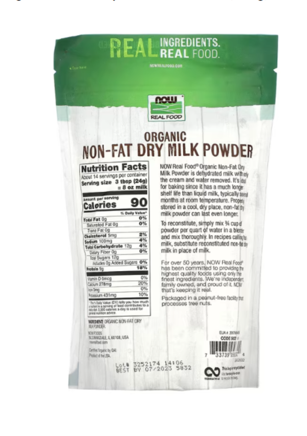 NOW Foods, Real Food, Organic Non-Fat Dry Milk Powder, 12 oz (340 g)