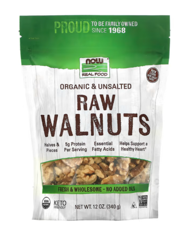 Now Foods, Real Food, Organic Raw Walnuts, Unsalted, 12 oz (340 g)