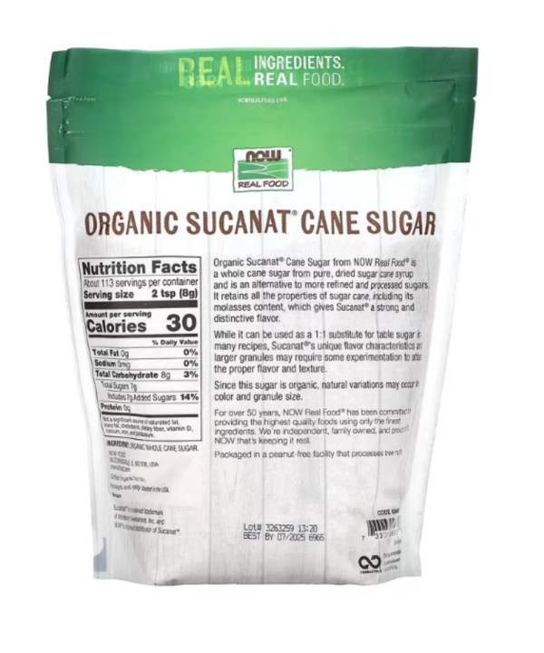 NOW Foods, Real Food, Organic Sucanat Cane Sugar, 2 lbs (907 g)