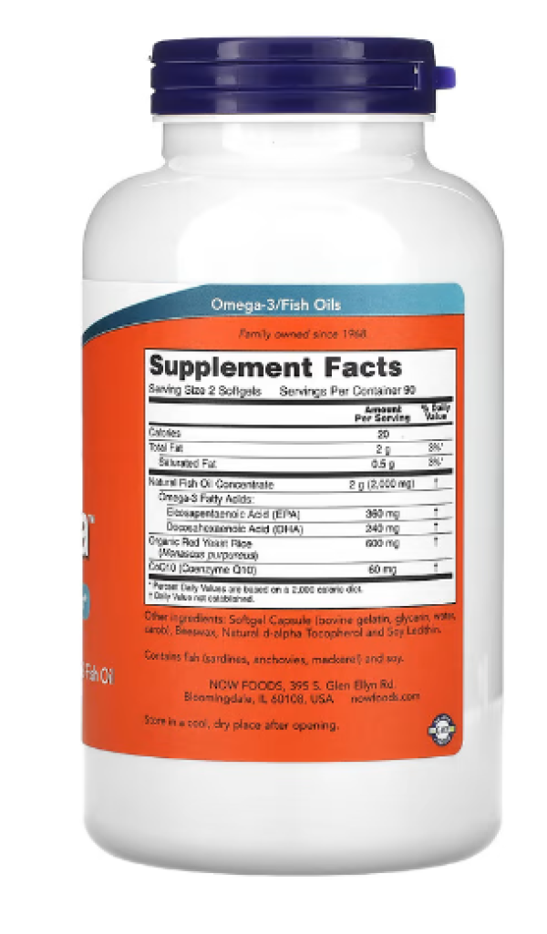 NOW Foods, Red Omega, Red Yeast Rice with CoQ10, 180 Softgels