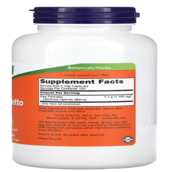 NOW Foods, Saw Palmetto Berries, 550 mg, 250 Veg Capsules