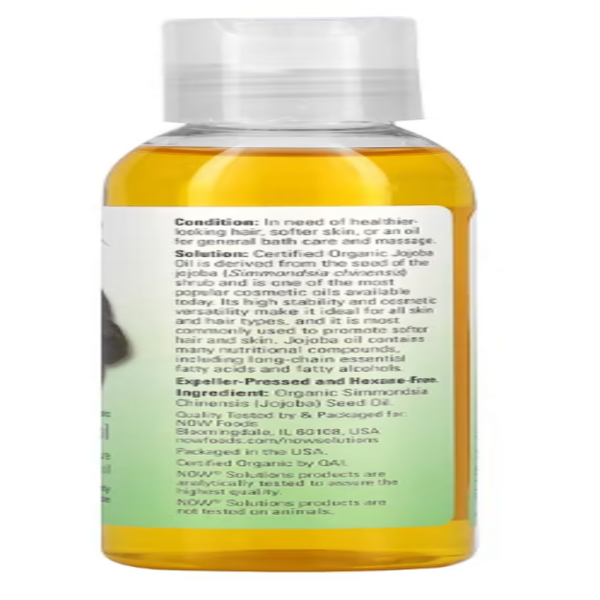 NOW Foods, Solutions, Certified Organic Jojoba Oil, 4 fl oz (118 ml)