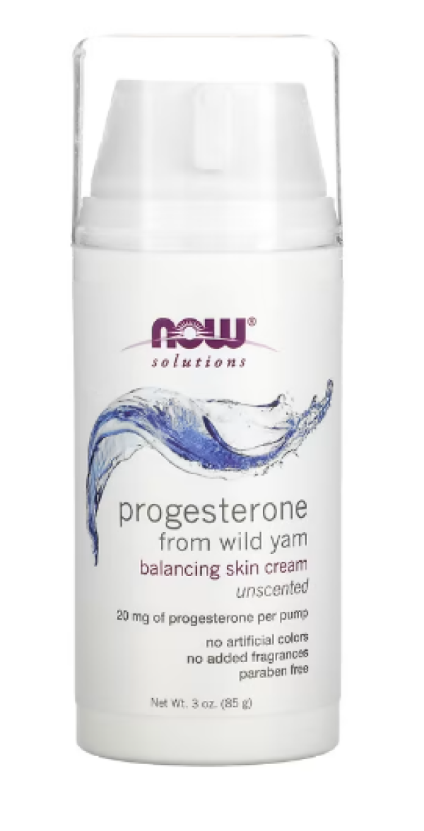 NOW Foods, Solutions, Progesterone from Wild Yam, Balancing Skin Cream, Unscented, 20 mg, 3 oz (85 g)