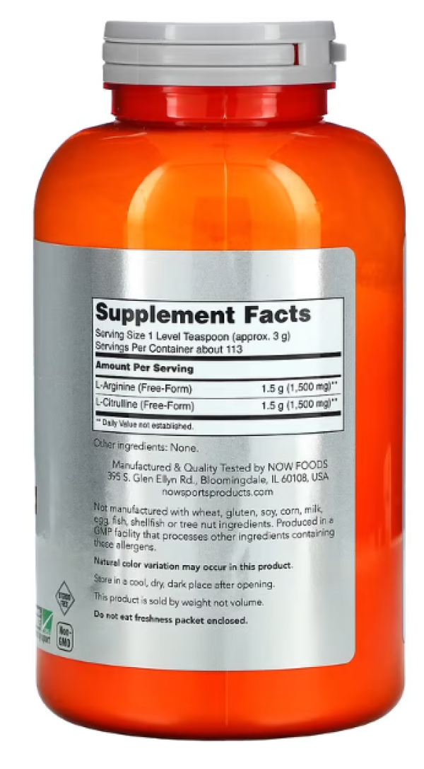 Now Foods, Sports, Arginine & Citrulline Powder, 12 oz (340 g)