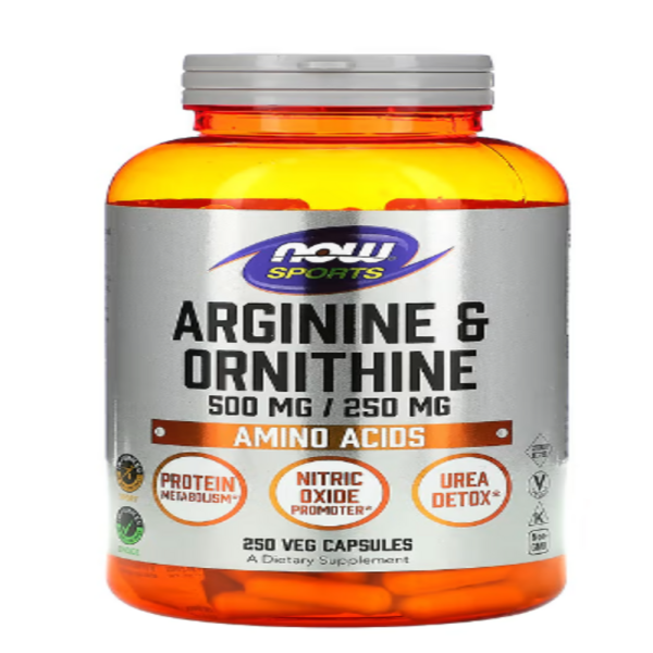 NOW Foods, Sports, Arginine & Ornithine, 1000 mg / 500 mg, 250 Veg Capsules (500 mg /250 mg per Capsule)