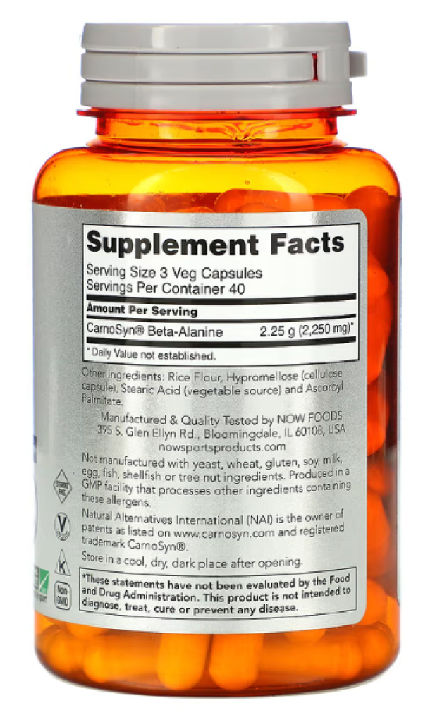 NOW Foods, Sports, Beta-Alanine, Endurance, 750 mg, 120 Veg Capsules