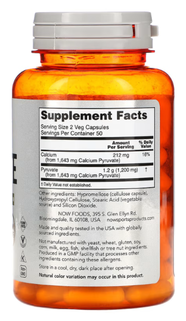 NOW Foods, Sports, Pyruvate, 600 mg, 100 Veg Capsules (300 mg per Capsule)