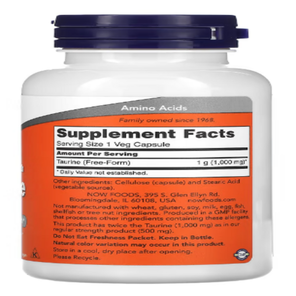 Now Foods, Taurine, Double Strength, 1000 mg, 100 Capsules