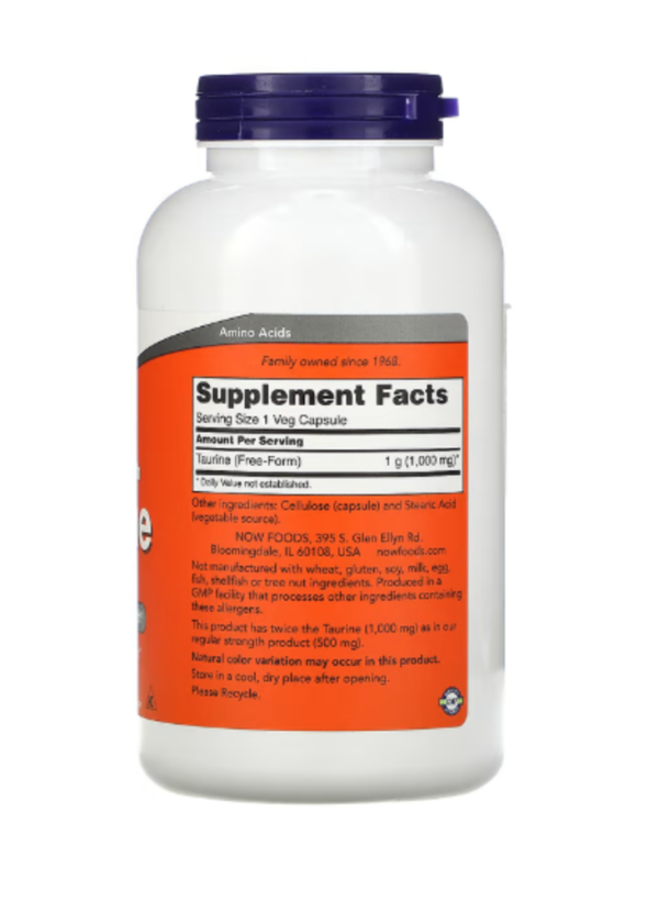 Now Foods, Taurine, Double Strength, 1000 mg, 250 Capsules