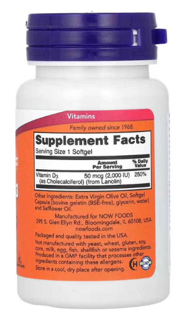 NOW Foods, Vitamin D-3, High Potency, 2,000 IU, 240 Softgels