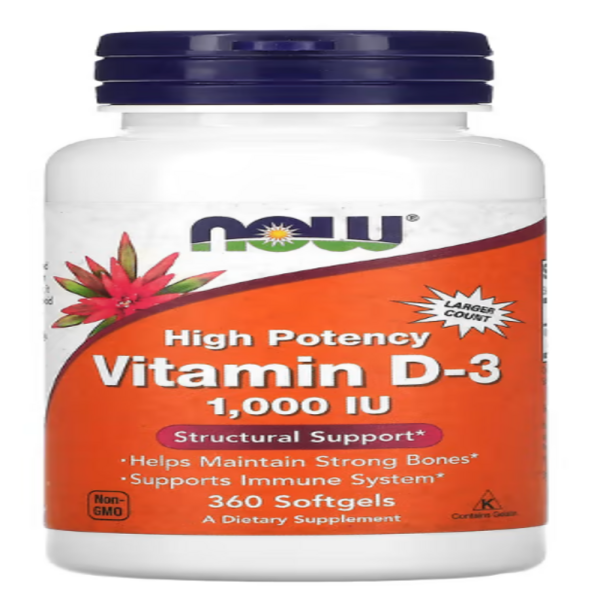 NOW Foods, Vitamin D-3, High Potency, 25 mcg (1,000 IU), 360 Softgels